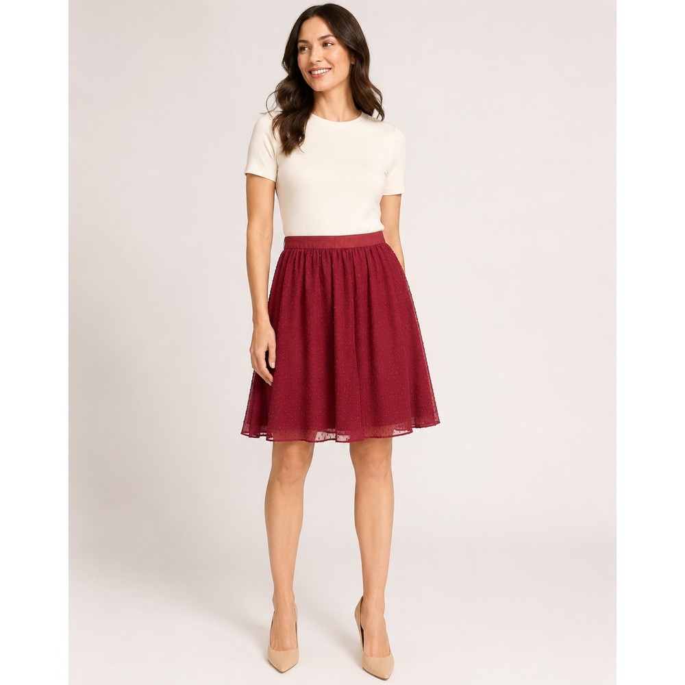 Brooks Brothers Burgundy Dot Flowy Chiffon A-line Skirt SIZE 6
